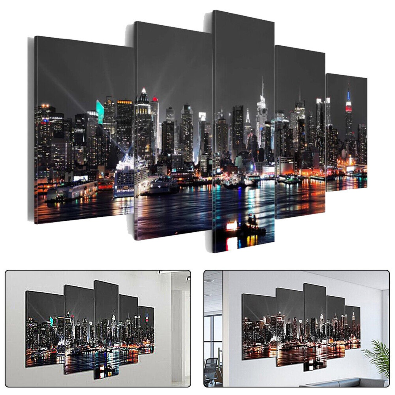 Kitcheniva Canvas Wall Art Poster Print Modern City Decor 5 Pcs